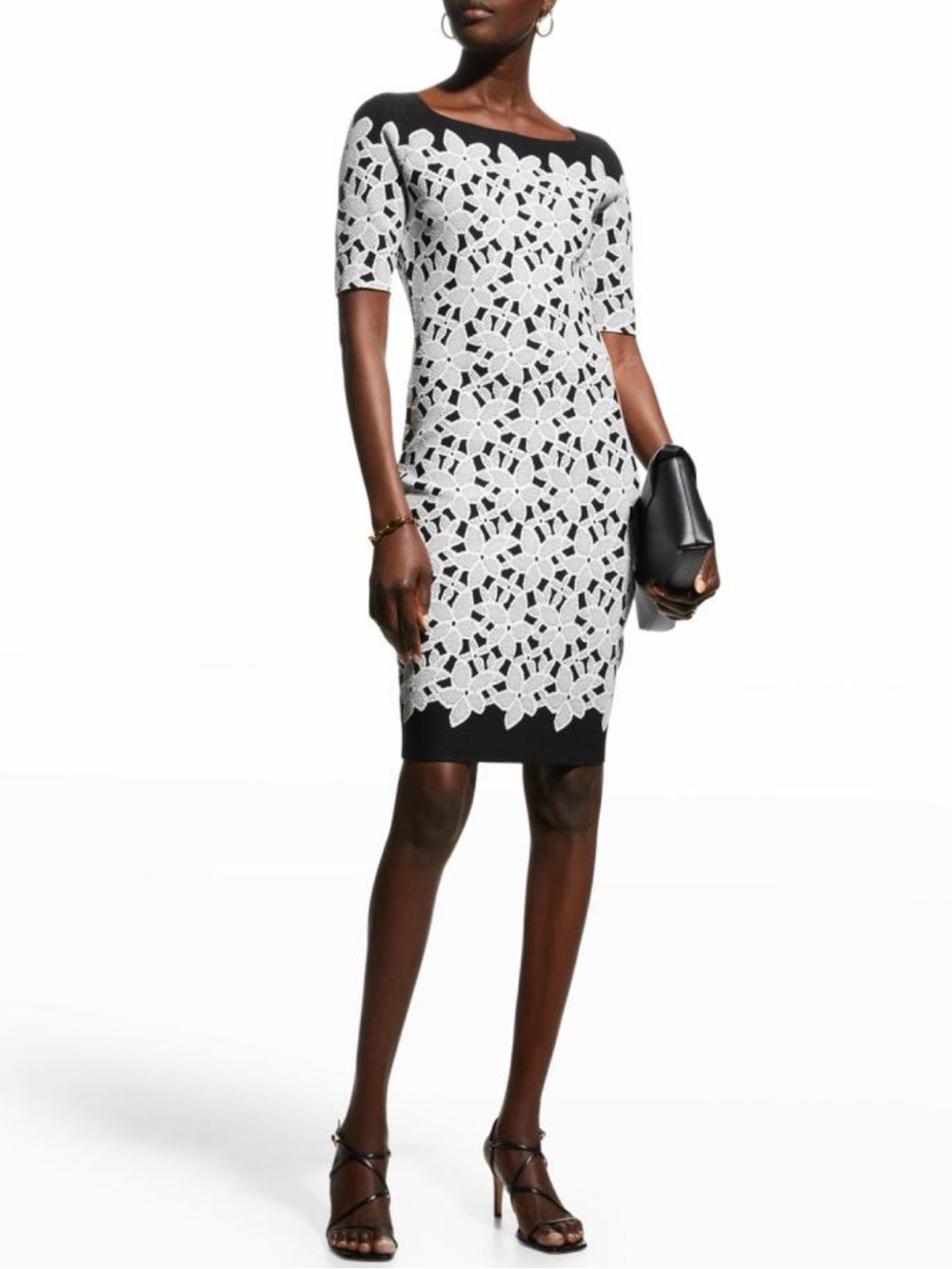 Milly Floral Jacquard Bodycon Dress in Black & White Size Medium NWT